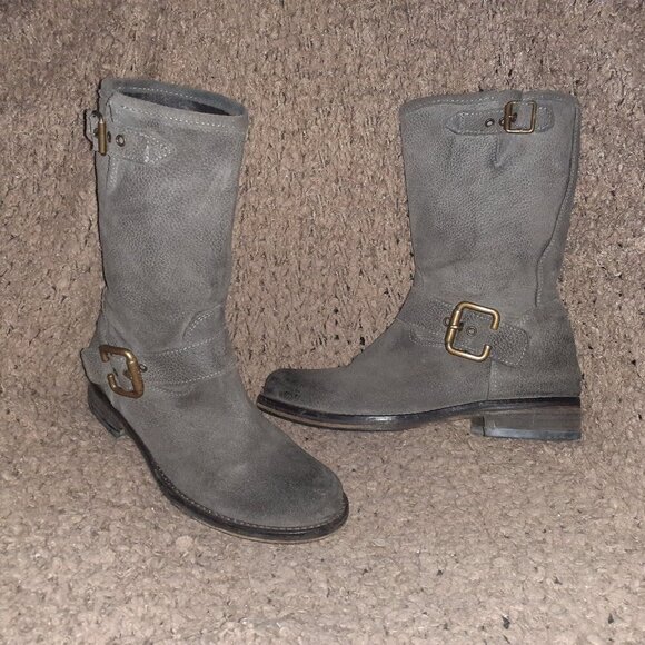 CL FACTORY-Italy-Gray Oiled Leather Engineer Boots-Sz 37-Excellent - Picture 1 of 8